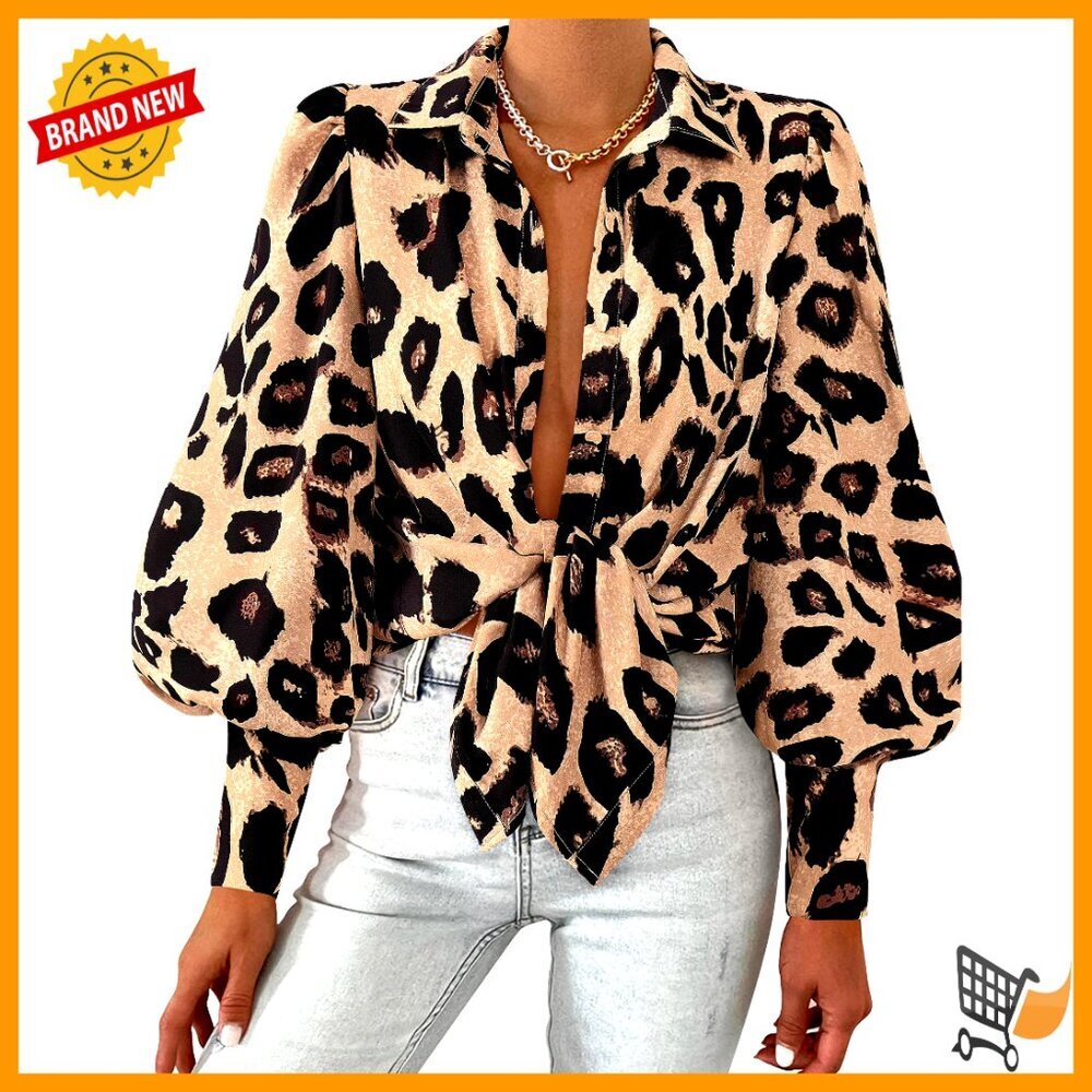 Boho Printed Button Down Blouse V Neck Long Sleeve Bell Sleeve Elegant Casual